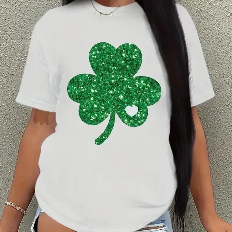 Print T-Shirt Casual Crew Neck Short Sleeve Top for Spring & Summer Women's Plus Size Clothi