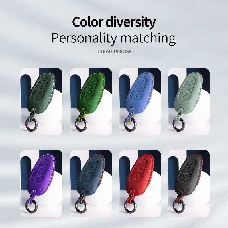 Suede Leather Car Key Case Cover Holder Smart Key Bag For Hyundai Sonata Ioniq 5 Nexo Nx4 Tucson 2022 Sonata 2020 Grandeur Santa