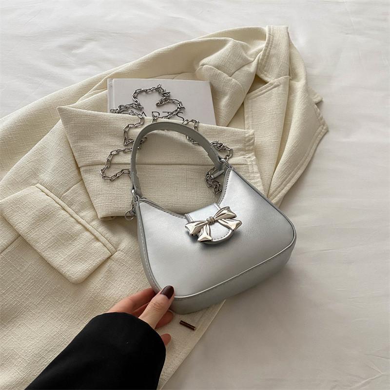 Fashionable 2024 Women's Shoulder Bag Adorable Bow Crescent Design Trendy