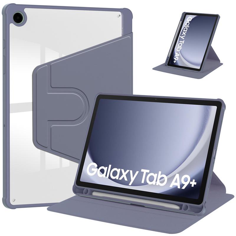 Samsung A9+ Case with Rotating Acrylic Pen Slot, Transparent Ultra-thin Leather Stand