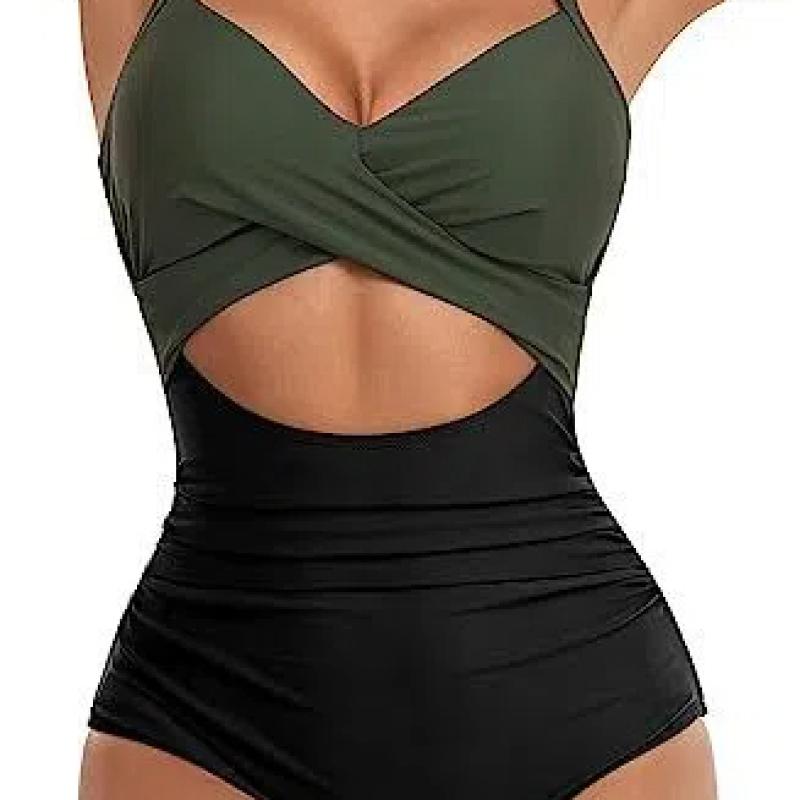 Neuer einteiliger Badeanzug mit festen Cups, ausgeschnitten, Damen, hochtailliert, Slim Fit Bikini, Bauchkontrolle, Badeanzüge, sexy ausgeschnittene Bademode