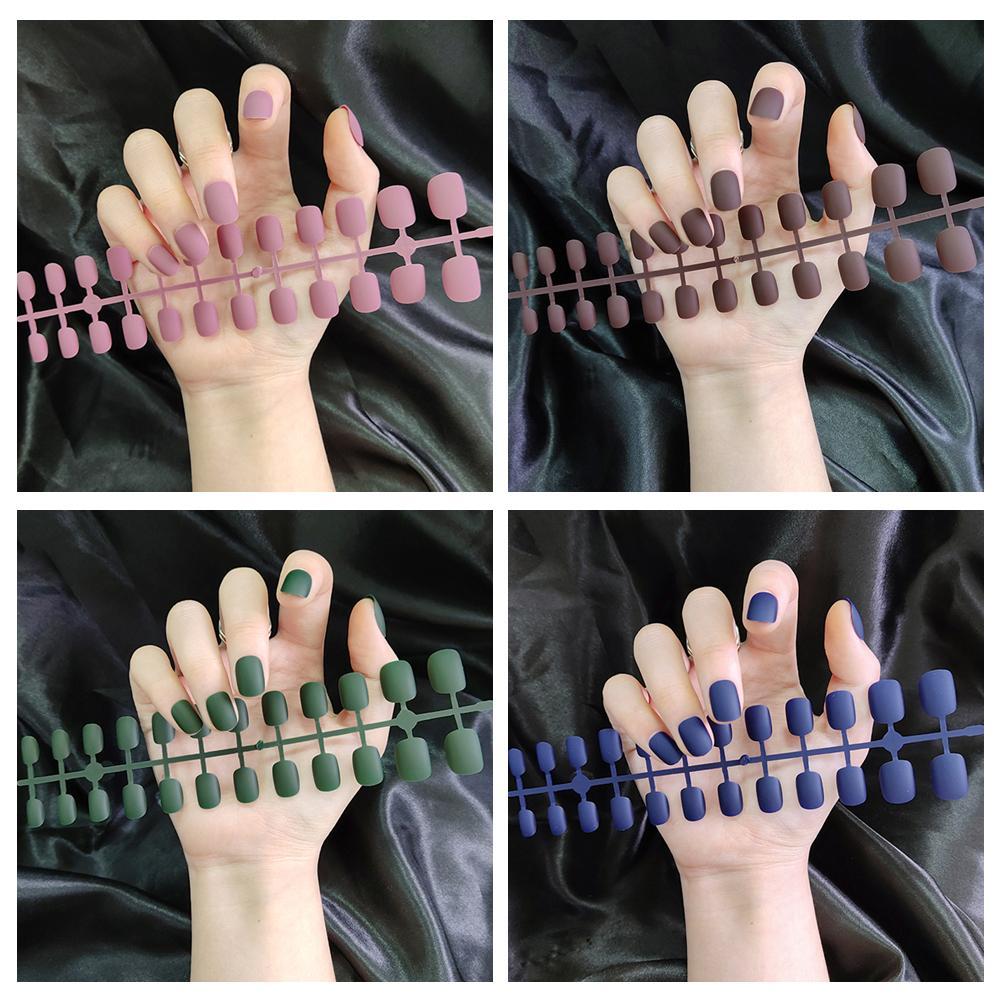 24Pcs/Set Matte False Nails Simple Solid Color Short Nails Press On Fake Nail Tips Full Cover Artificial Fingernails Detachable