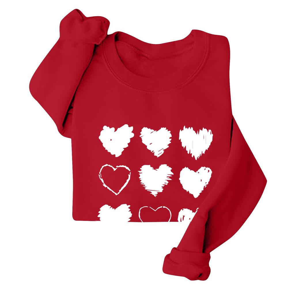Damen Casual Fashion Valentinstag Print Langarm O-Ausschnitt Sweatshirts Pullover Top