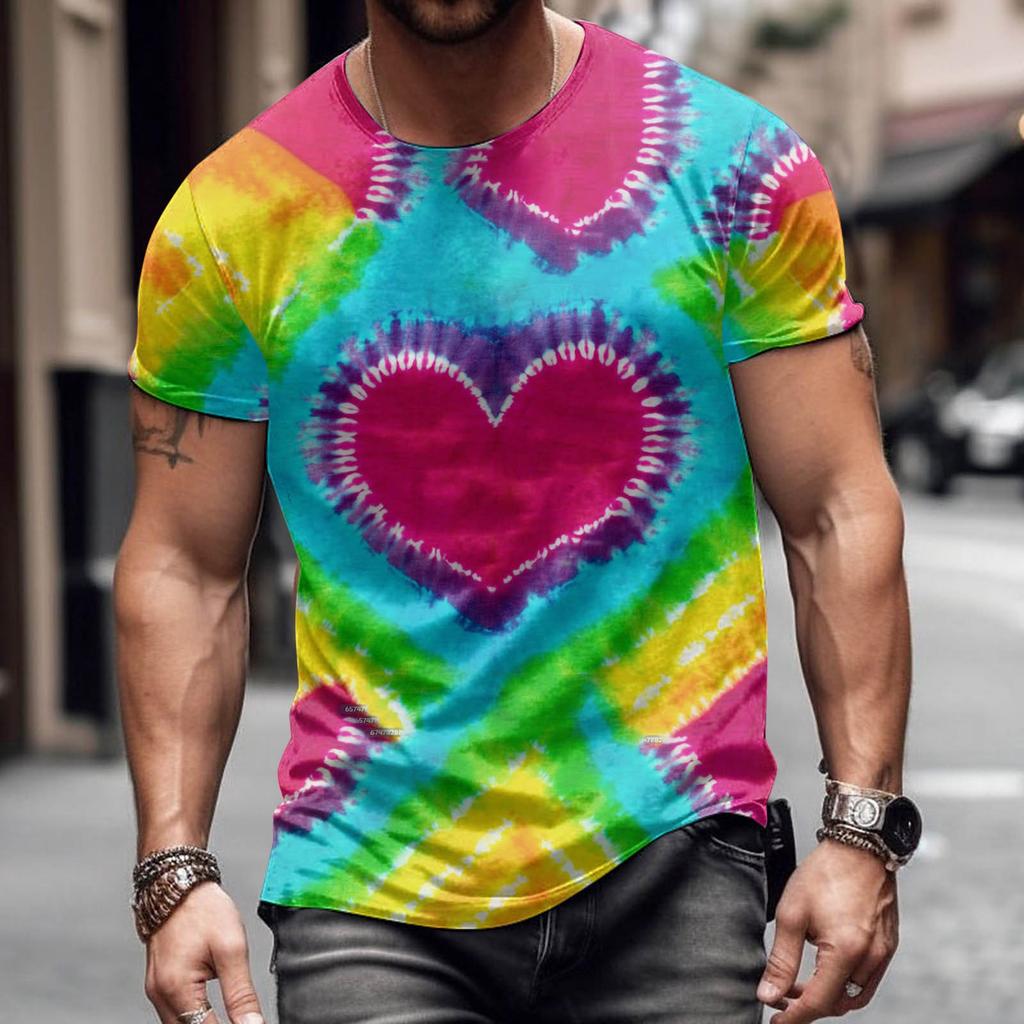 New Valentine's Day Colorful Love T Shirt 3D Print Men Women T-shirts Summer Round Neck Short Sleeve Tops Kids Tees Man Clothing
