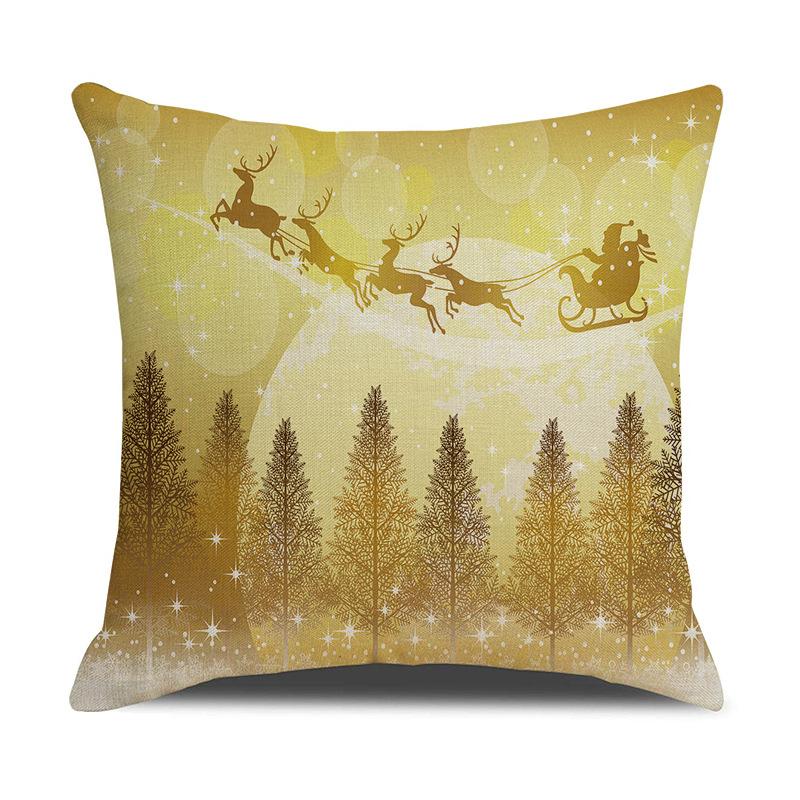 Christmas New Golden Elk Snowflake Digital Printed Pillow Linen Cushion Waist Pillow Case Household Products