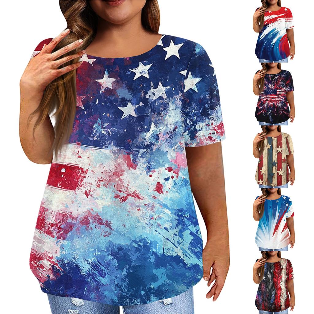 Women's Large Size T-Shirt Casual Tie-dye Round Neck Short Sleeve Top