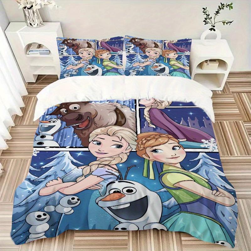 3pcs Frozen Elsa Anna Olaf Sven Snowman Bedding Set, Including 1 Quilt Cover and 2 Pillow Shams, Without Filling, Soft and Comfortable Home Bedroom B