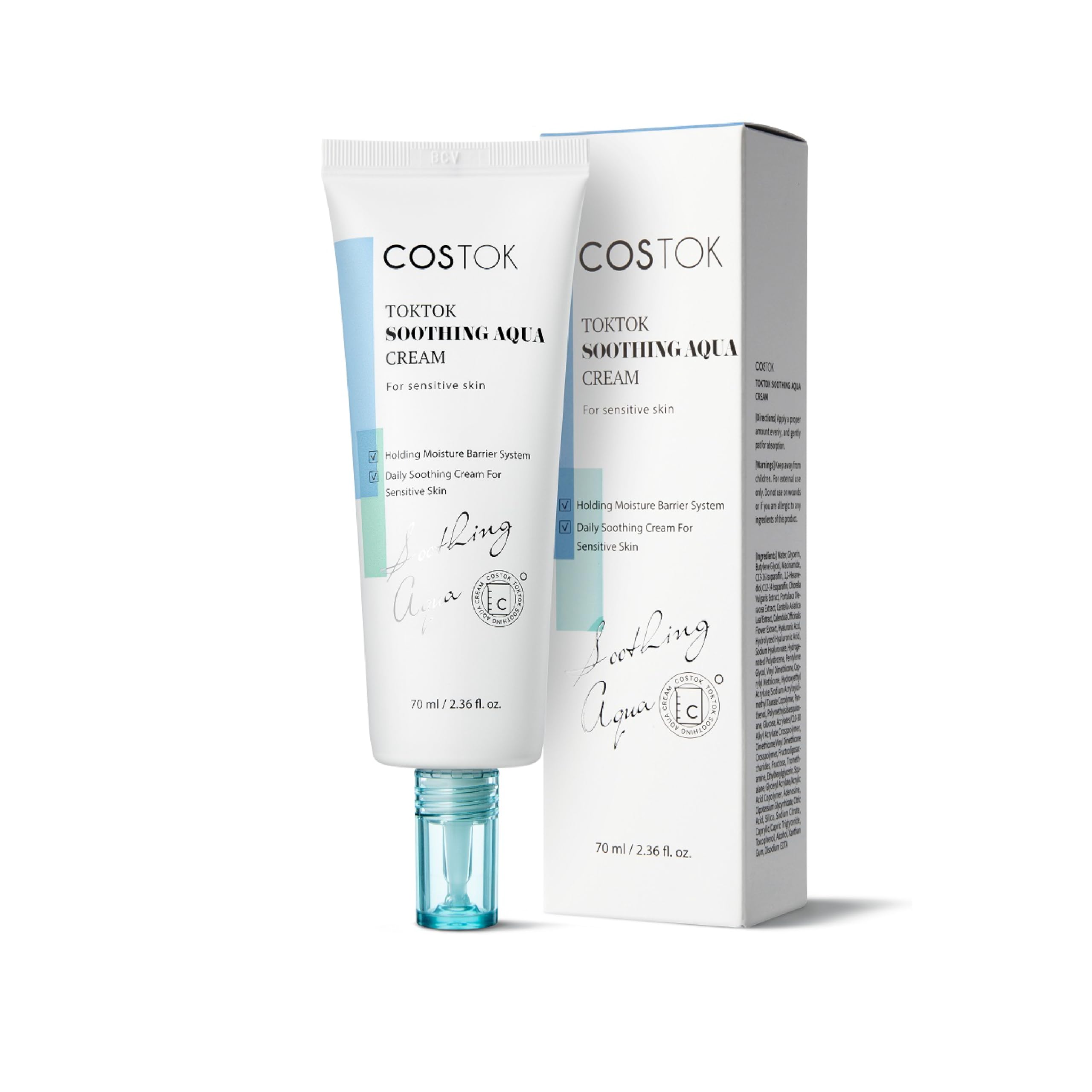 

COSTOK TokTok Soothing Aqua Cream - Moisturizing Cream, Hydrating Cream for Sensitive Skin, Soothing, Calming, Mildly Acidic, Hydrating.