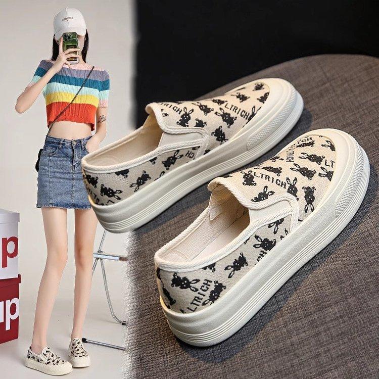 Cloth shoes for women in summer 2025 one foot casual shallow mouth canvas shoes for women thick soled board shoes