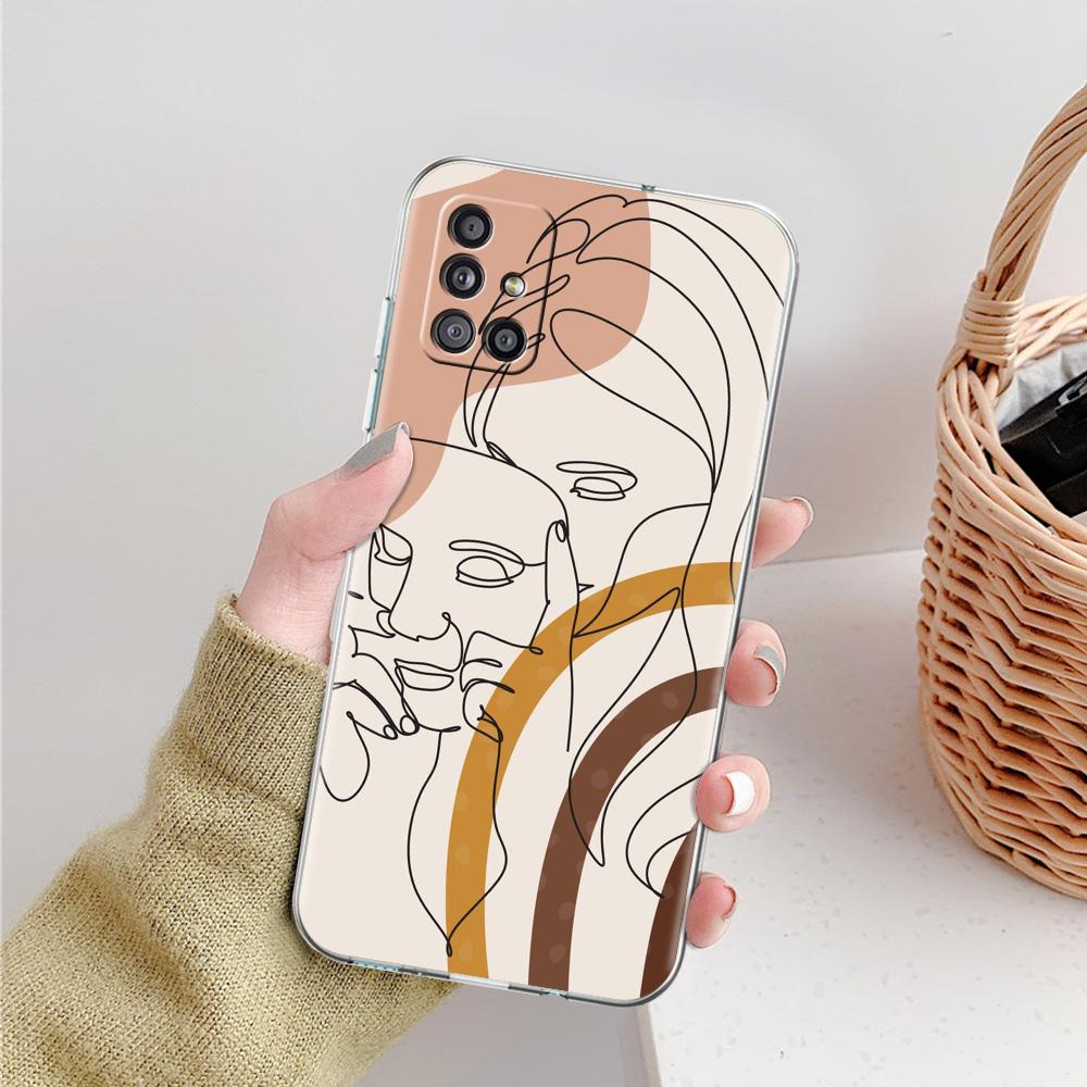Phone Case For Samsung A15 A13 A35 A55 A51 A71 A41 A31 A21S A03S A05 A17 A23 A25 A33 A53 A73 5G A07 4G Clear Cover One Line Art
