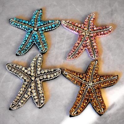 3D handgefertigte Strass-Perlen-Patches, Seestern, zum Aufnähen, Kristall-Stern-Patch, Perlen-Applikations-Patch