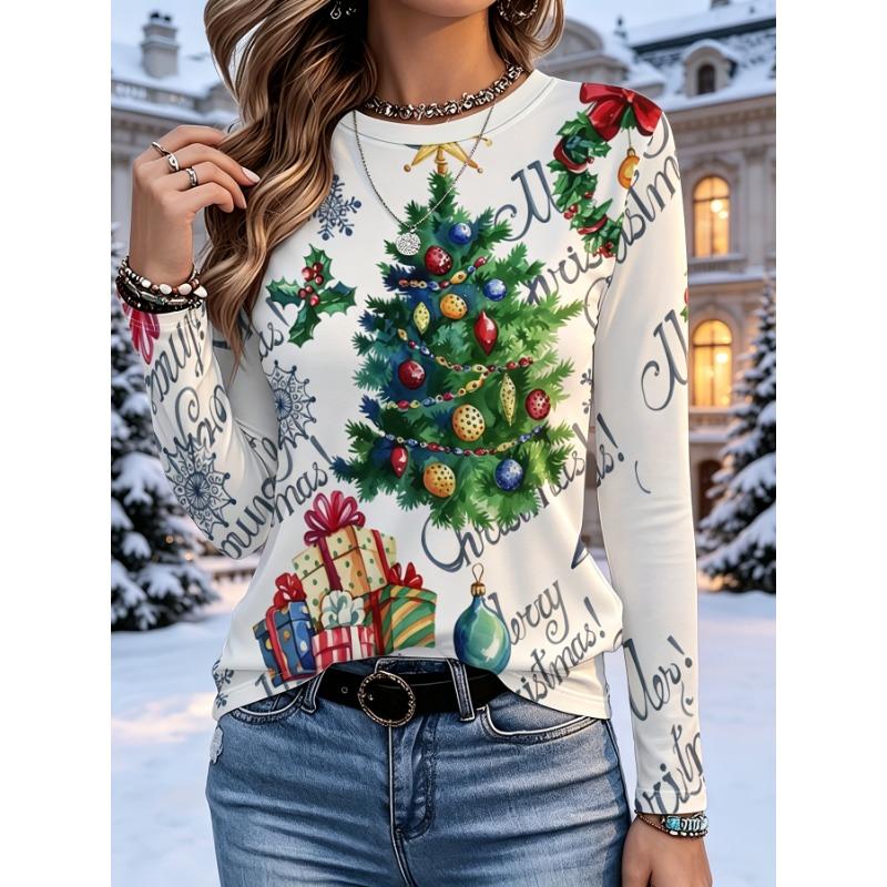 Christmas tree classic color matching drawing color personalized pattern design elegant style full body printing graphic printing T-shirt