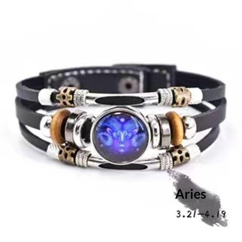 Luminous Leather Bracelet Multi Layer Zodiac Constellation Beads Fashion Jewelry for Girls Party Gift