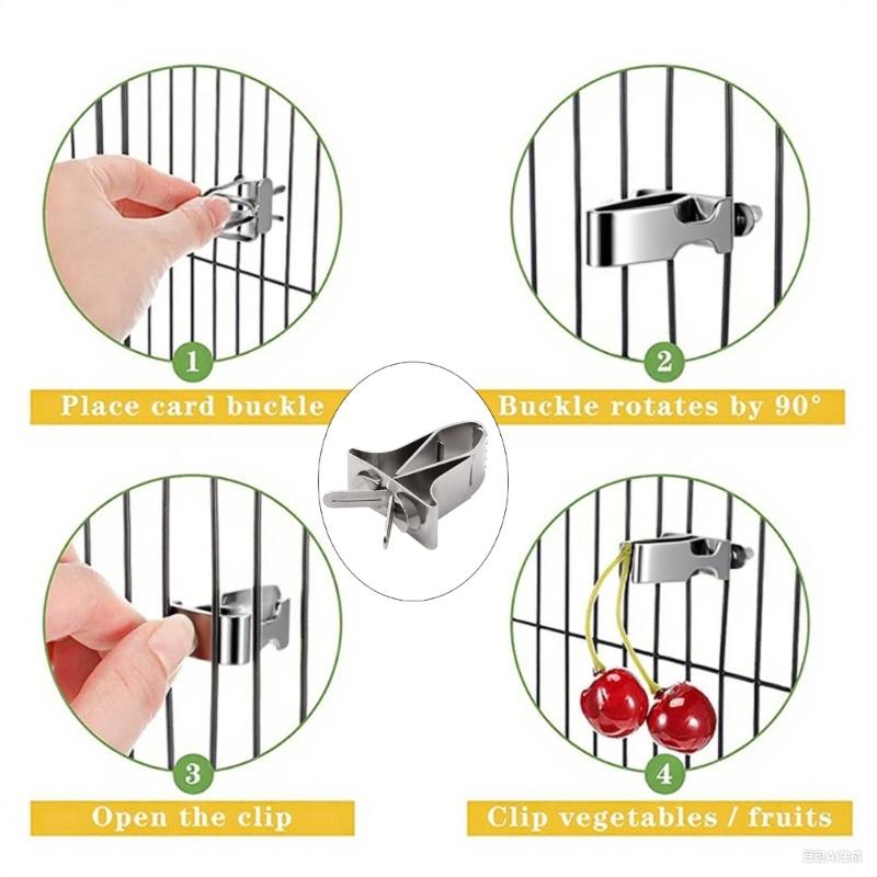 3Pcs Bird Feeder Food Holder Rustprof Fruit Vegetable Feeding Clip for Small Animal Bird Cage Food Dispenser