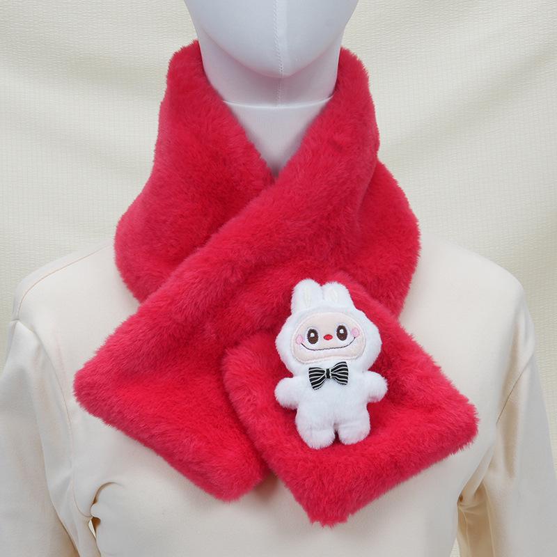 2025 Autumn/Winter Cute Cartoon Plush Scarf: Faux Rabbit Neck Warmer for Girls