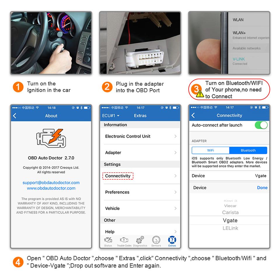 Vgate iCar pro Bluetooth 4.0 WiFi for IOS Android PC Auto Wake Up Elm327 OBDII Scanner Code Reader Car Diagnostic tool V2.1