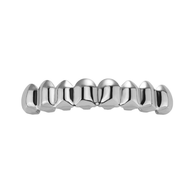 1/2 Pcs Glossy Finish Eco Friendly Copper Top Bottom Teeth Grillz Set Anti Slip Silver Gold Teeth Jewelry Cosplay