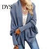 Women Cardigan Coat Collarless Batwing Long Sleeve Open Front Knitting Layering Jacket Elastic Cuffs Solid Color Loose Fit Knitted
