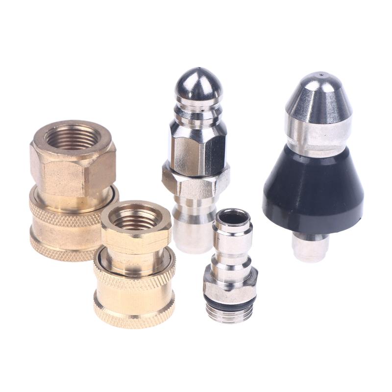Mini Sewer Jetter Nozzle 1/4'' Quick Connect Drain Cleaning Nozzle Tips Kit for Drain Jetting Hose