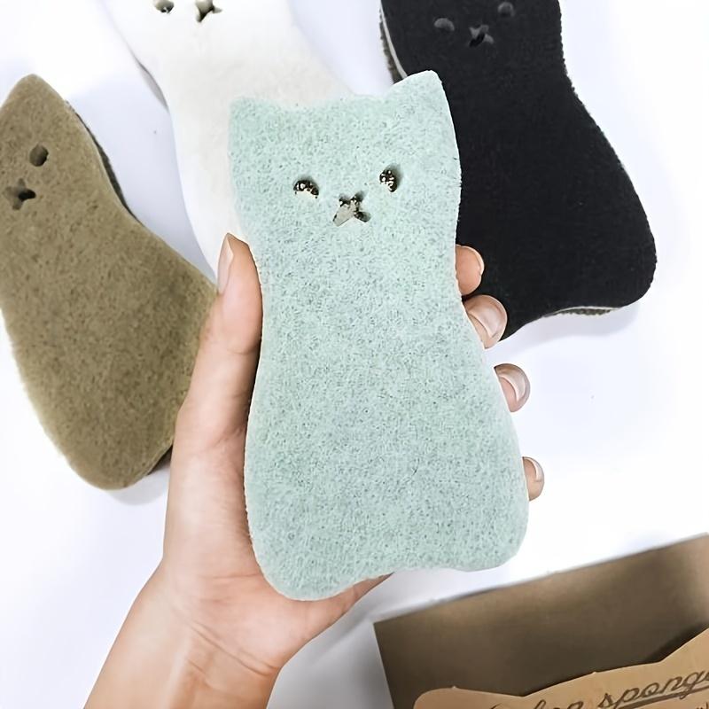 6PCS Cat-Shaped Sponge Scrubbers, Thickened PVA Cleaning Pads, Double-Sided Dish and Pot Cleaner Kitchen and Wall Cleaning Tools