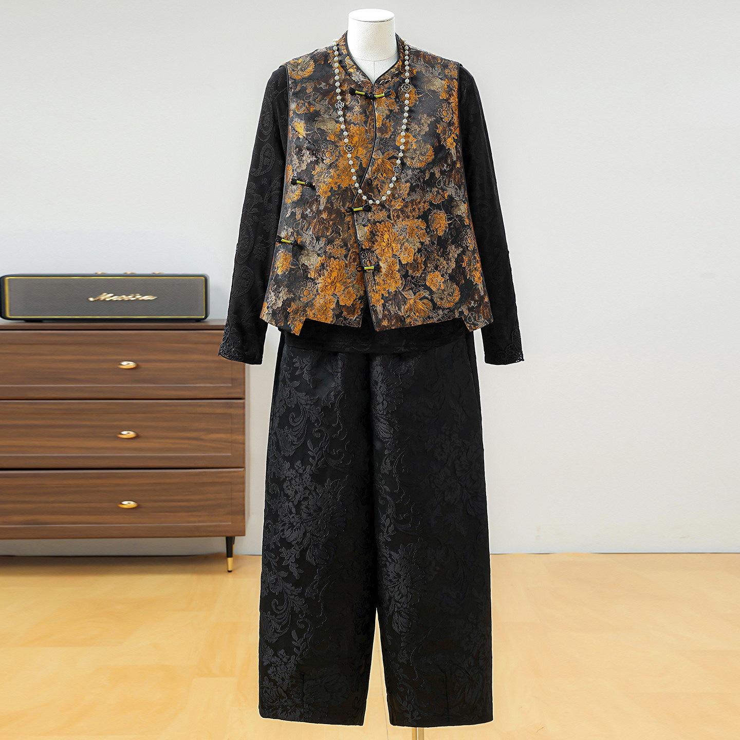 

Elegant Retro Ethnic Vest & Shawl Set for Middle-Aged Women - Spring Collection XL (Recommended 105-120 jin)