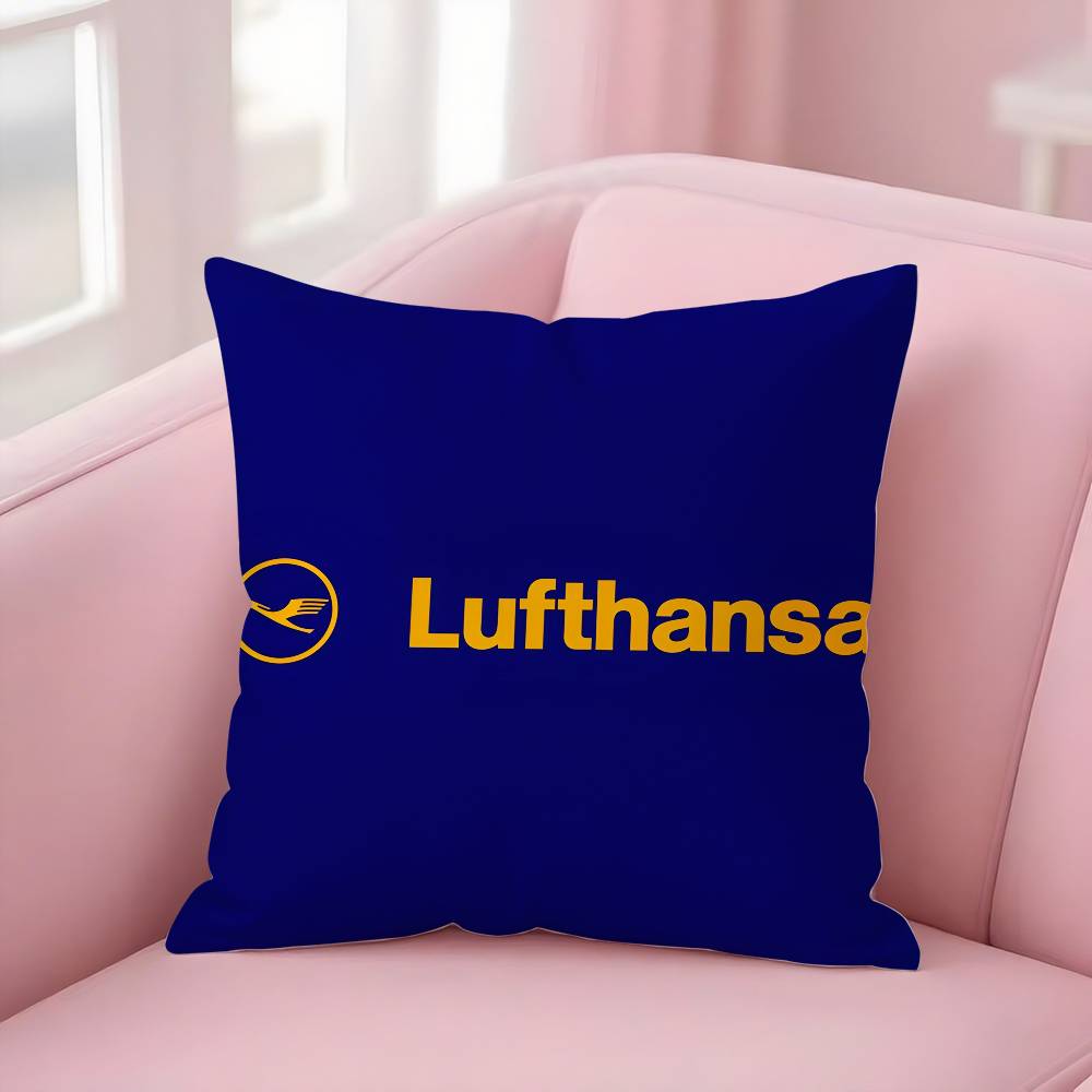 L-Lufthansa German Airlines Pillow Case Plush Fabric Soft Double-Sided Printed Sofa Warm Winter Home Gift Cushion Cover