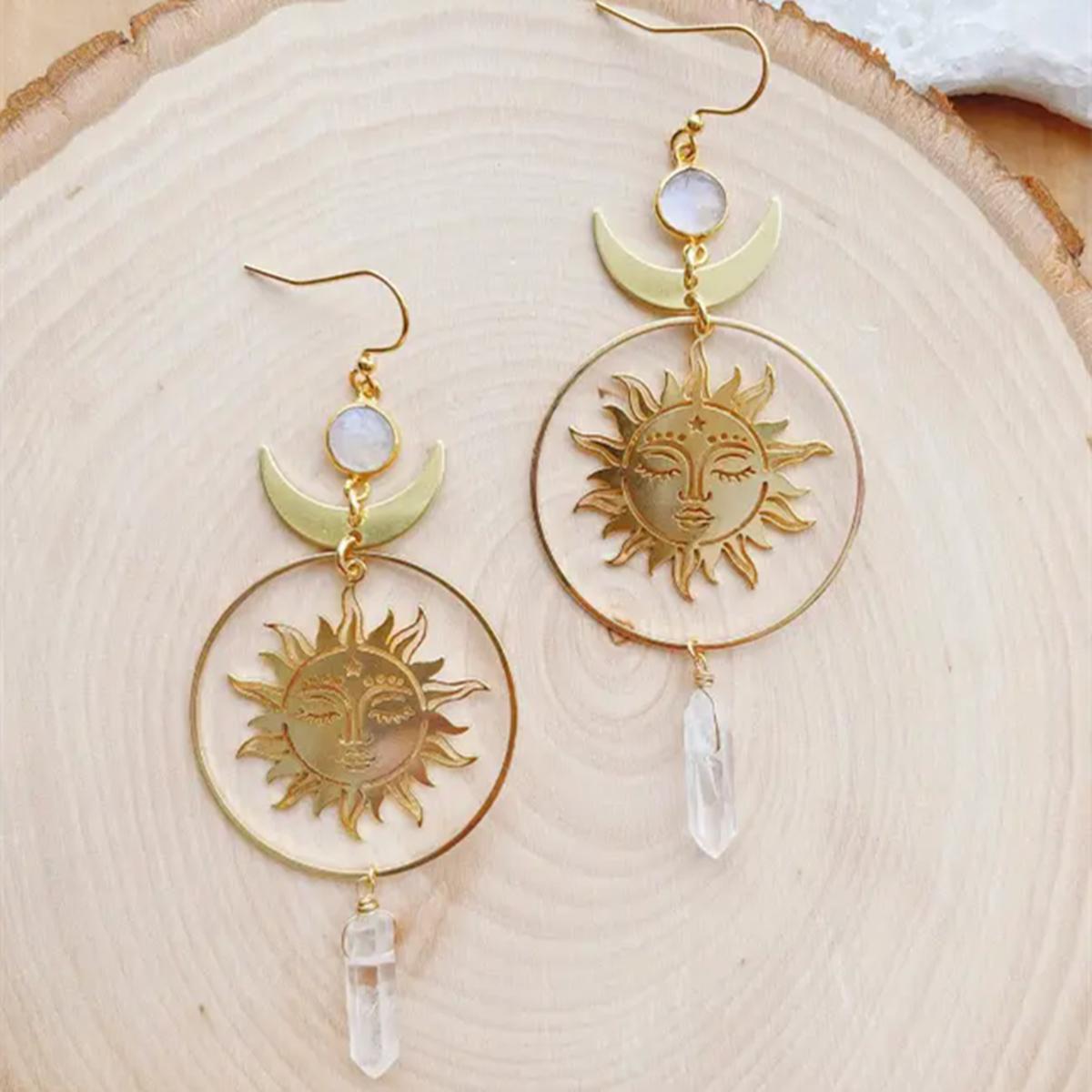 1 пара элегантных серег-капель в виде небесного солнца и луны с искусственными кристаллами — фото 3