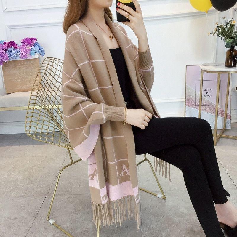 Cape 25: Women's Autumn/Winter Knitted Shawl with Sleeves and Tassels - Thick, Warm, New Style