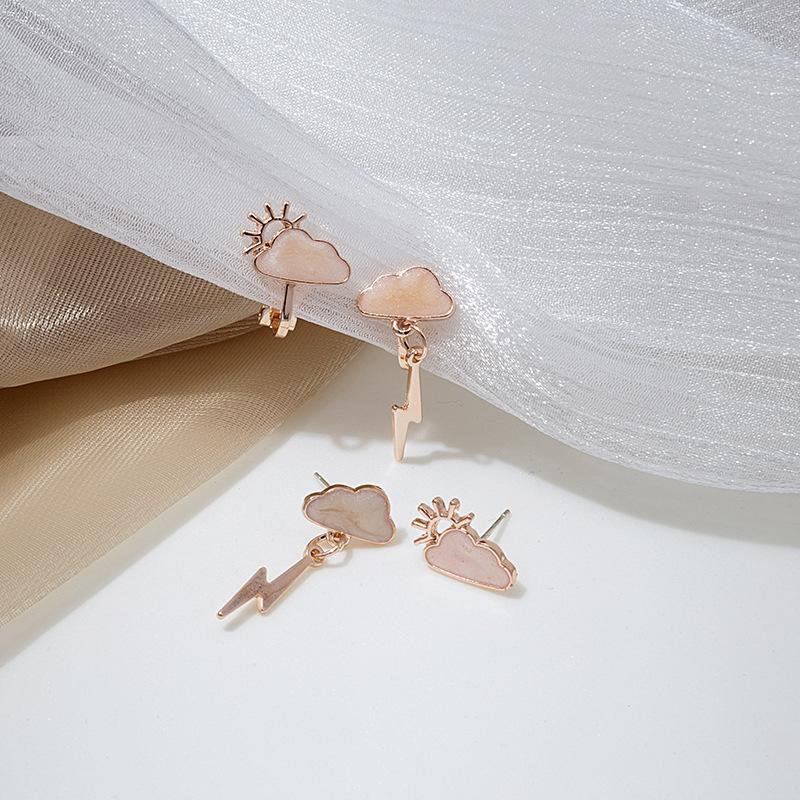 Korean Style White Cloud Water Drop Stud Earrings for Women Crystal Stars Bow Asymmetry Earring Wedding Party Jewelry Gifts