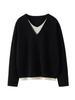 Women's Versatile Autumn V-Neck Color Block Cashmere Knit Sweater - Faux Two-Piece Loose Top