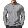 Jacquard Men's Button-Down Stand Collar Patchwork Henley Long-Sleeved Casual Sweatshirt