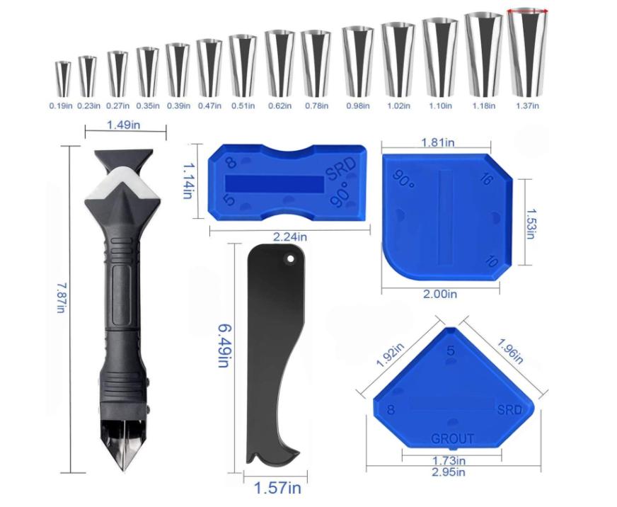6 in 1 Silicone Caulking Tools, Caulking Tool Set Stainless Steel Sealant Caulk Nozzle Kit, Applicator Finisher Kit