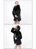 Women's Mid-Length Faux Mink Coat with Hood and Fox Fur Collar - Korean Style