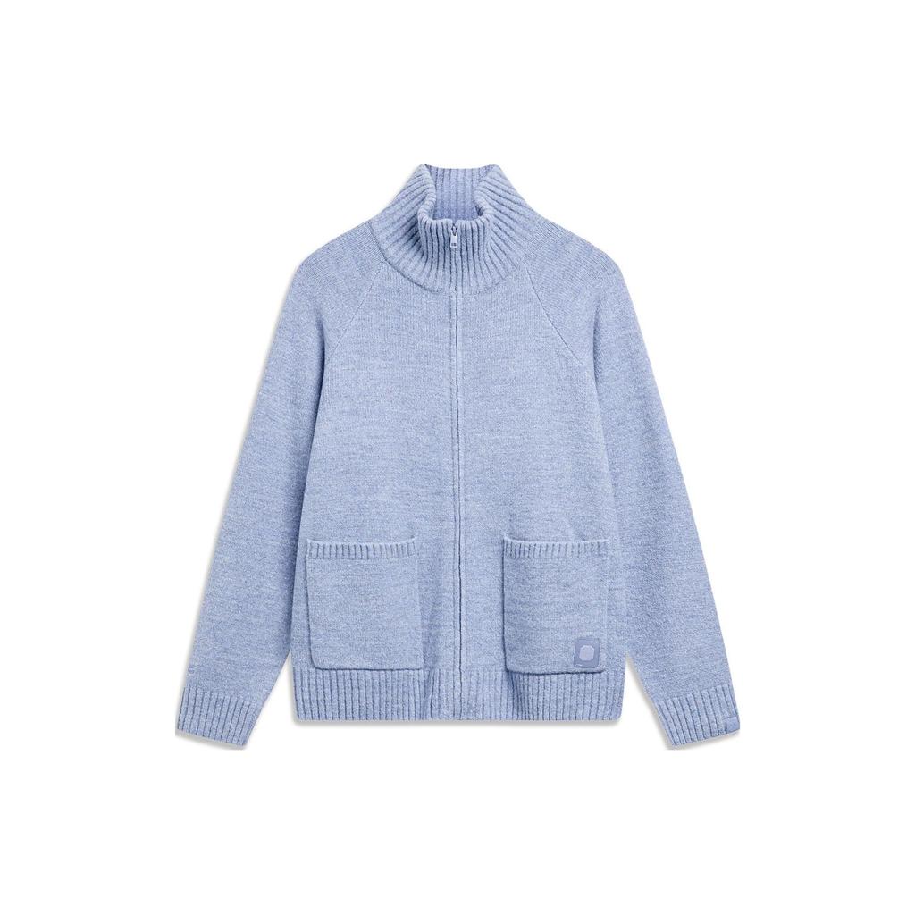 Li Ning Sports Trend Series Solid Color Zip Stand Collar Long Sleeve Sweater Men Sweater Blue AMBU007-3