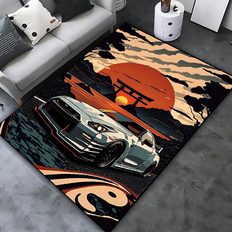 Japanese-style Sports Car Pattern DoorMat, Non-slip Carpet, Suitable for Living Room, Bedroom, Bathroom, Holiday Home Decoration