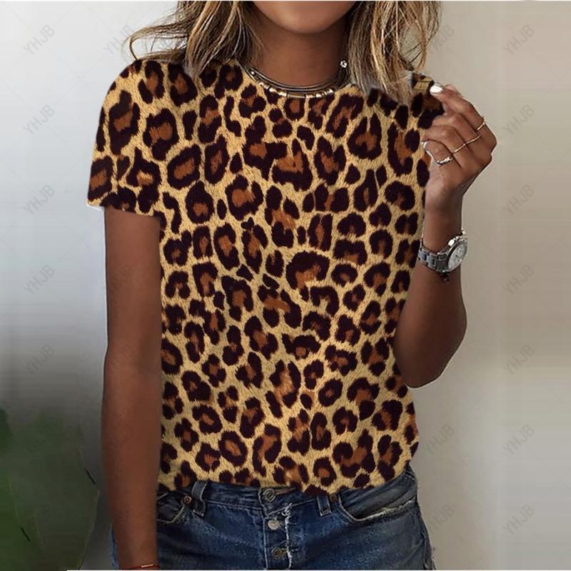 Σέξι γυναικείο μπλουζάκι μόδας με λεοπάρ στάμπες casual κοντομάνικο μπλουζάκι για κορίτσια Street Beautiful Tees γυναικείο μπλουζάκι με λαιμόκοψη