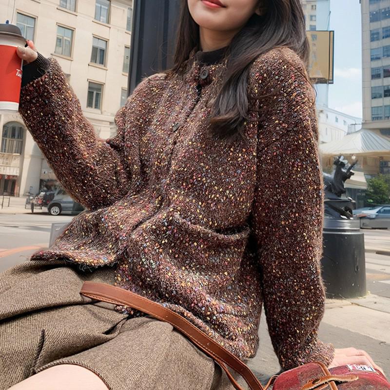 

2024 Colorful Dot Crew Neck Knitted Cardigan - Women s Autumn/Winter Loose Sweet Casual Style Sweater One Size кавовий