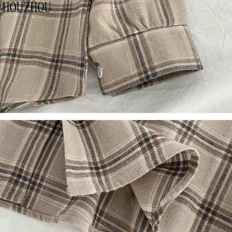 VAYLA Kostkované košile Dámské Bavlněná Nadměrná halenka Korejský styl Dlouhý rukáv Ležérní Vintage Zimní Kostkovaná košile