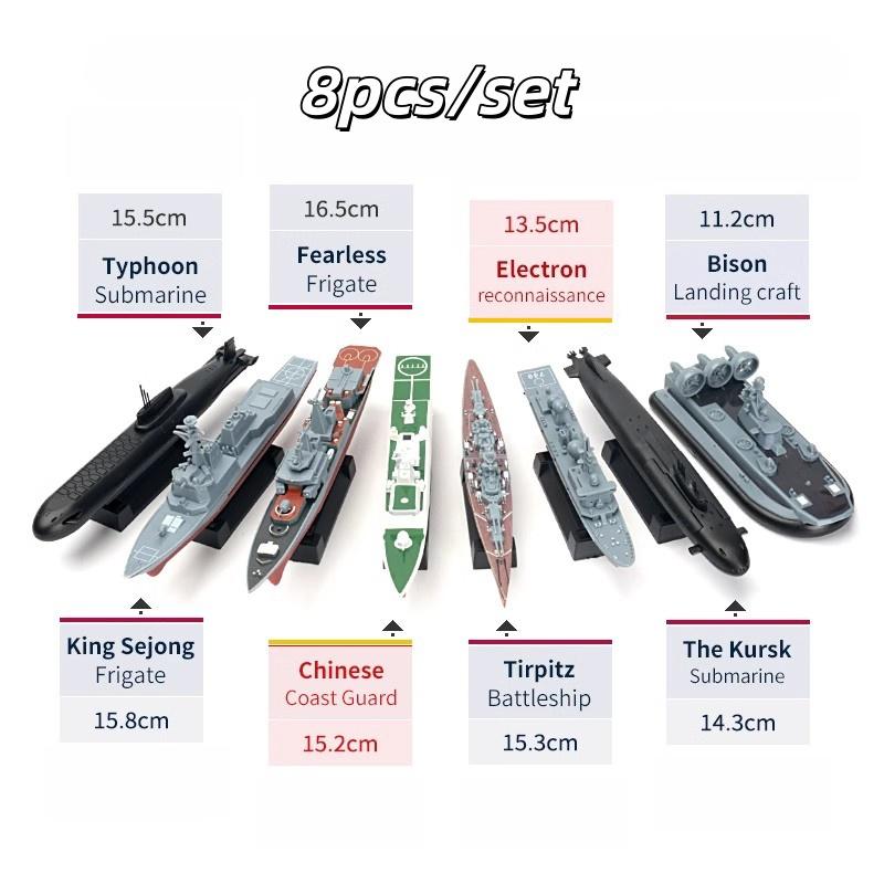 8pcs 4D Assembled Warship Model China 055 Destroyer 075 Amphibious Aircraft Carrier Toy Ship Military Puzzle DIY Collections