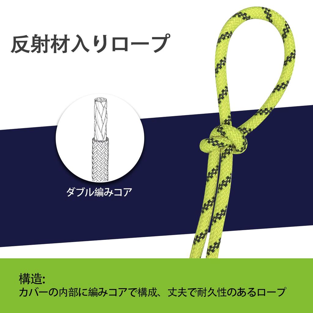 Sutekus Tent Rope, 8mm Diameter, Paracord with Reflective Material, 2000kg (2 Tons) Load Capacity, 40m Length (Yellow)