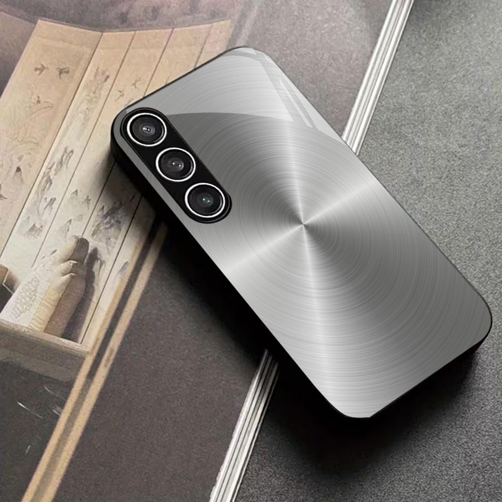Textură Metal Periat Vopsea Metalică Carcasă Telefon din Sticlă pentru Samsung Galaxy S26 S25 S24 S23 S22 S21 Ultra Plus FE 5G Imprimare UV 2D
