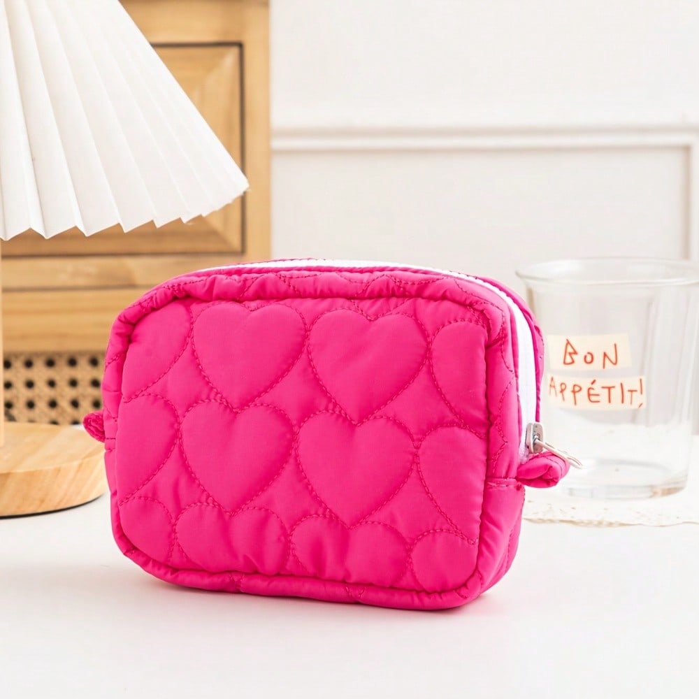 1pcs Cute Candy Color Love Makeup Bag, Portable Mini Handheld Storage Bag, Girl's Heart Portable Small Item