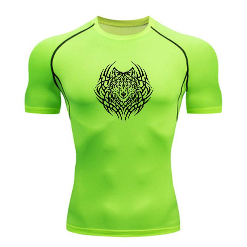Men's Compression Workout Sports T-shirt, Tribal Wolf Head G