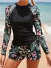 Long-Sleeve European & American Digital Print Conservative Women's Bikini Swimsuit