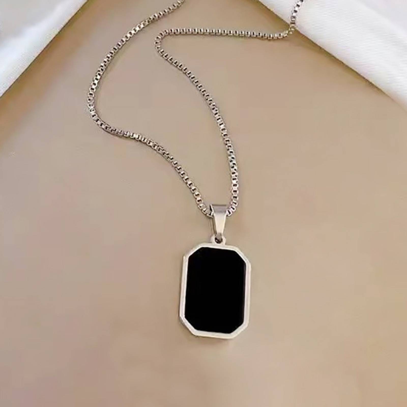 Geometric Rectangular Pendant Necklace for Women Men Gifts Stainless Steel Jewelry Accessories