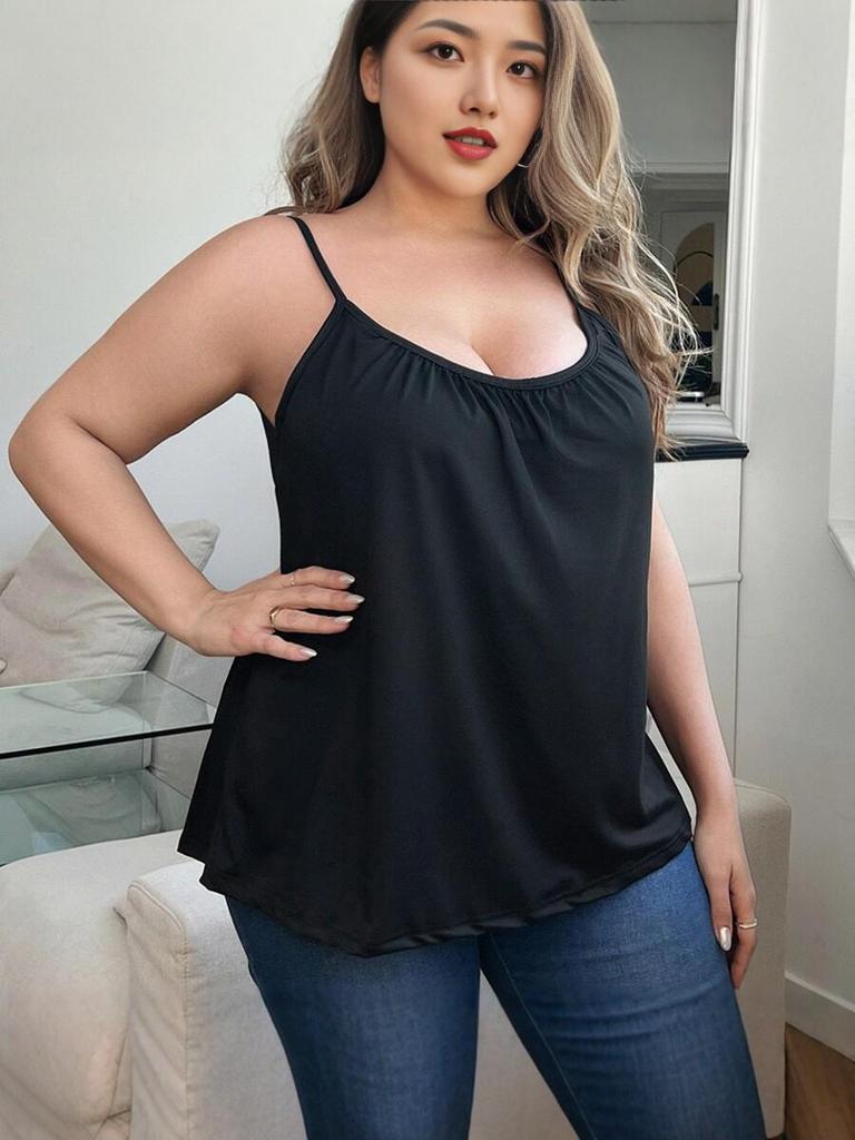 Damska koszulka na ramiączkach Modal Plus Size z wbudowanym biustonoszem - Codzienny luźny top na ramiączkach