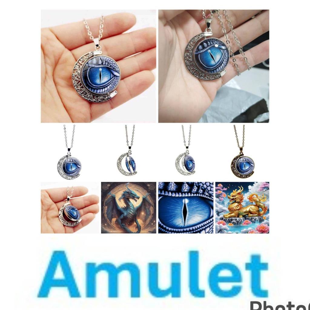 Thai Amulet Chinese Pixiu Dragon Eye Necklace Pendant Vintage Protect Charm Talisman Money Wealth Success Health Lucky Jewelry Buddhist Moon Chain