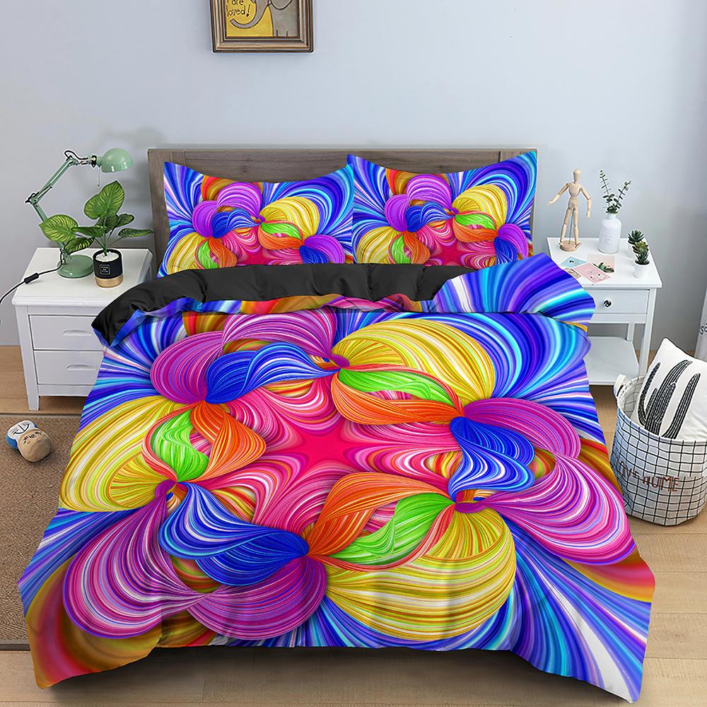 Psychedelic Duvet Cover Set for Kid Adult Boy Comforter Cover Fractal Art Abstract Artwork Polyester Bedding Set King Queen Size