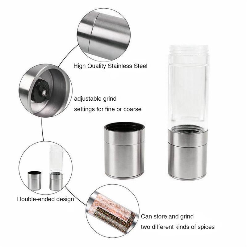 Stainless Steel Pepper Mill Grinder Manual Salt Pepper Grinder Seasoning Kitchen Tools Grinding 2 in 1 for Cooking New