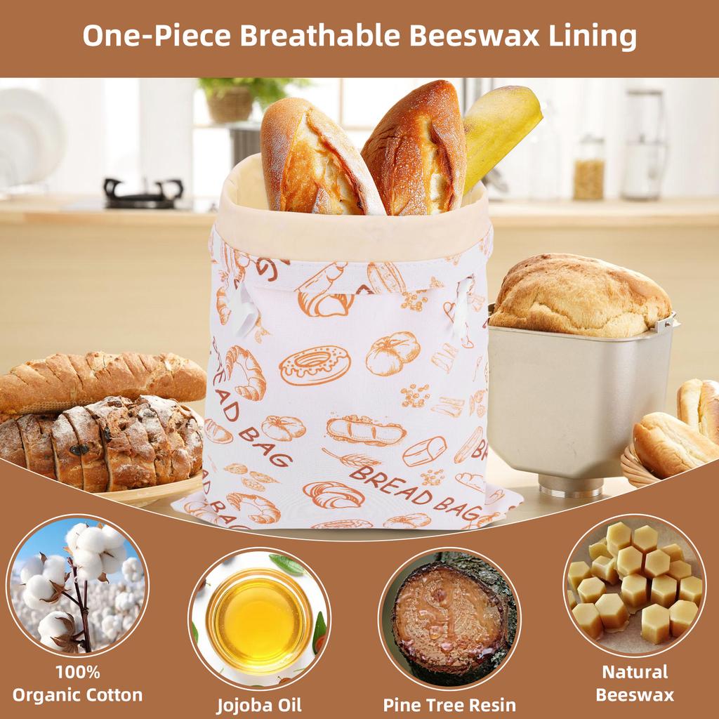 2 Pack Beeswax Bread Bags 12x17Inch Reusable Bread Storage Bags Bees Wax Lined Bread Bags for Home Cooks fresh bread storage